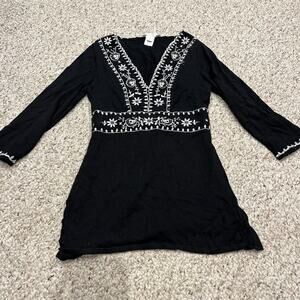 White House Black Market Babydoll Tunic Top Sz S Silk Cotton Blend Embroidered